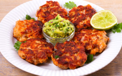 Spicy Salmon Cakes with Avocado Cream