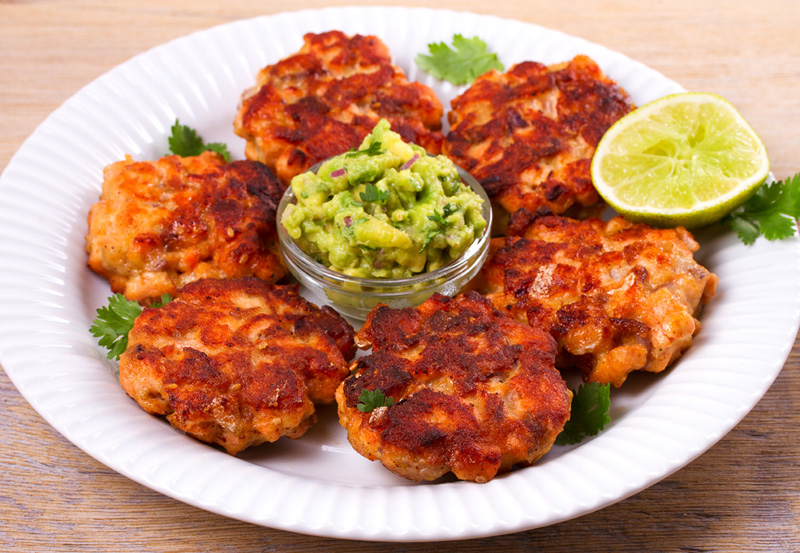 Spicy Salmon Cakes with Avocado Cream