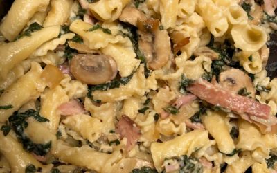 Campanelle Pasta with chard, mushrooms and ham