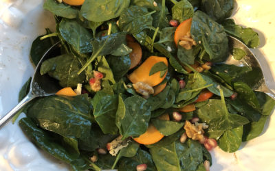 Spinach Salad with Fuyu Persimmon and Pomegranate Seeds